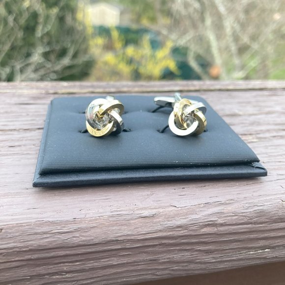 New Two Tone Silver and Gold Knot Cufflinks with Cufflink Case - Picture 4 of 5